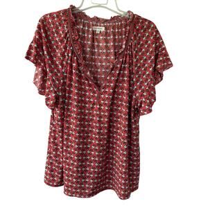 Max Studio Size 3X Coral Pink/Orange Floral V Neck Babydoll top